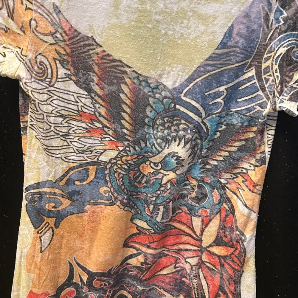 Embellished V-Neck Graphic Hoodie Tee - Picture 9 of 13